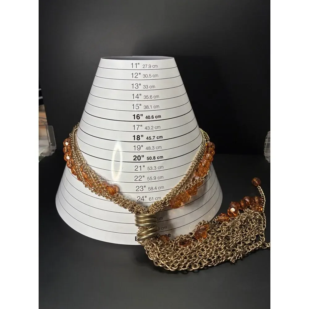 Vintage Gold Chain Fringe Necklace Amber Faceted Bead Statement